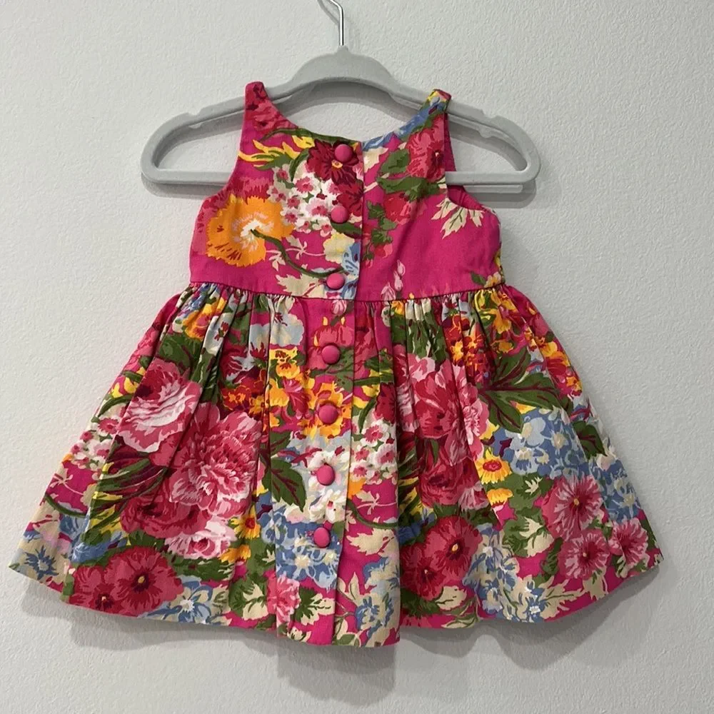 Ralph Lauren Baby Girls Floral Cotton Sateen Dress Size 3 Months